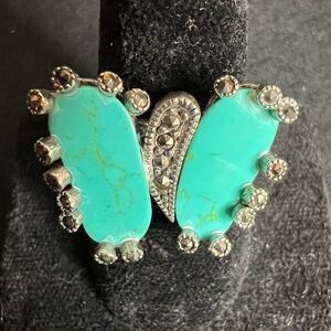 Kingman Turquoise Sterling Silver 925 Unsigned Size 9 Butterfly Ring